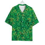 Green Shamrock Leaf Pattern Print Rayon Hawaiian Shirt