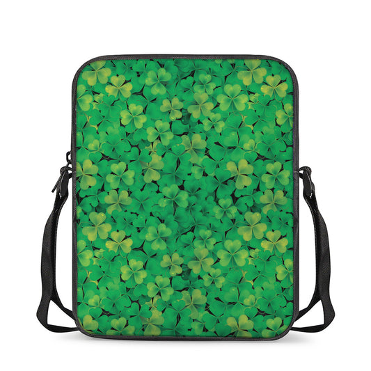 Green Shamrock Leaf Pattern Print Rectangular Crossbody Bag