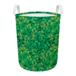 Green Shamrock Leaf Pattern Print Round Laundry Basket