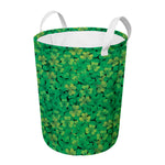 Green Shamrock Leaf Pattern Print Round Laundry Basket