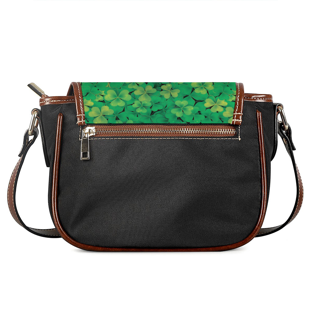 Green Shamrock Leaf Pattern Print Saddle Bag