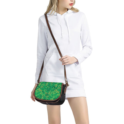 Green Shamrock Leaf Pattern Print Saddle Bag