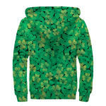 Green Shamrock Leaf Pattern Print Sherpa Lined Zip Up Hoodie
