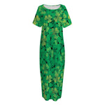 Green Shamrock Leaf Pattern Print Short Sleeve Long Nightdress