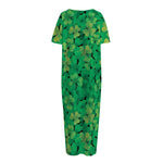 Green Shamrock Leaf Pattern Print Short Sleeve Long Nightdress