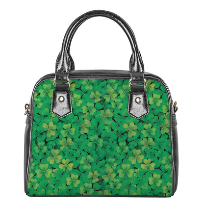 Green Shamrock Leaf Pattern Print Shoulder Handbag