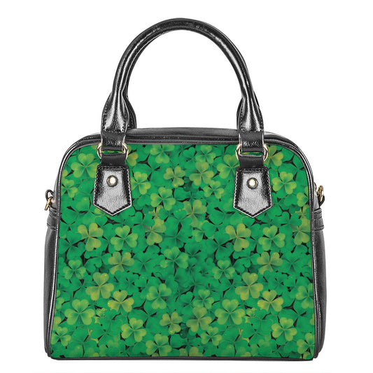 Green Shamrock Leaf Pattern Print Shoulder Handbag