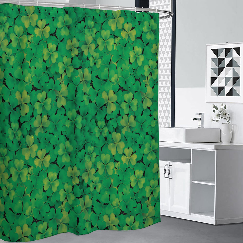 Green Shamrock Leaf Pattern Print Shower Curtain