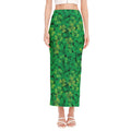 Green Shamrock Leaf Pattern Print Side Slit Maxi Skirt