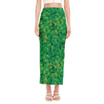 Green Shamrock Leaf Pattern Print Side Slit Maxi Skirt