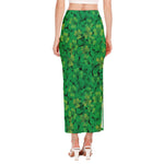 Green Shamrock Leaf Pattern Print Side Slit Maxi Skirt