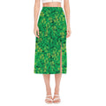 Green Shamrock Leaf Pattern Print Side Slit Midi Skirt