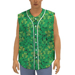 Green Shamrock Leaf Pattern Print Sleeveless Baseball Jersey
