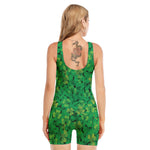 Green Shamrock Leaf Pattern Print Sleeveless One Piece Swimsuit