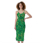 Green Shamrock Leaf Pattern Print Slim Fit Midi Cami Dress