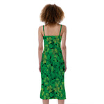 Green Shamrock Leaf Pattern Print Slim Fit Midi Cami Dress