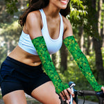Green Shamrock Leaf Pattern Print Sun Protection Arm Sleeves