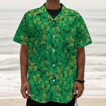 Green Shamrock Leaf Pattern Print Textured Short Sleeve Shirt