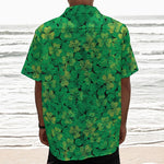 Green Shamrock Leaf Pattern Print Textured Short Sleeve Shirt