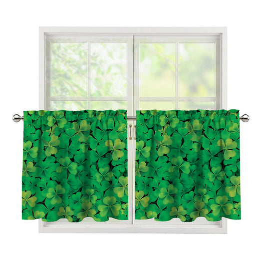 Green Shamrock Leaf Pattern Print Tier Curtains