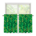 Green Shamrock Leaf Pattern Print Tier Curtains