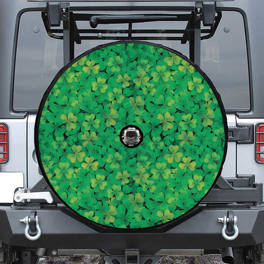 Green Shamrock Leaf Pattern Print Tire Cover With Camera Hole