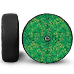 Green Shamrock Leaf Pattern Print Tire Cover With Camera Hole