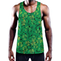 Green Shamrock Leaf Pattern Print Men's Workout Tank Top