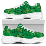Green Shamrock Leaf Pattern Print White Chunky Shoes