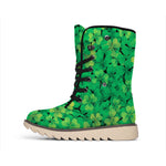 Green Shamrock Leaf Pattern Print Winter Boots