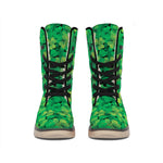 Green Shamrock Leaf Pattern Print Winter Boots