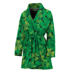 Green Shamrock Leaf Pattern Print Women's Bathrobe