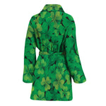 Green Shamrock Leaf Pattern Print Women's Bathrobe
