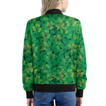 Green Shamrock Leaf Pattern Print Women's Bomber Jacket