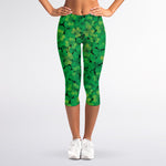 Green Shamrock Leaf Pattern Print Women's Capri Leggings