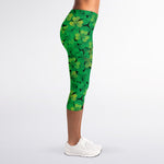 Green Shamrock Leaf Pattern Print Women's Capri Leggings