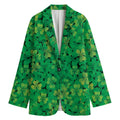 Green Shamrock Leaf Pattern Print Women's Cotton Blazer