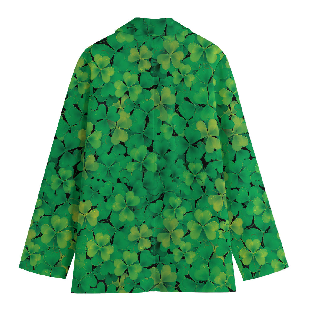 Green Shamrock Leaf Pattern Print Women's Cotton Blazer
