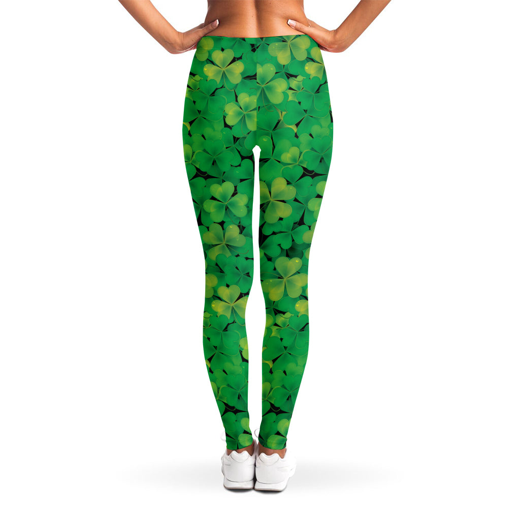 Green Shamrock Leaf Pattern Print Women's Leggings