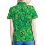 Green Shamrock Leaf Pattern Print Women's Polo Shirt