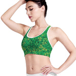 Green Shamrock Leaf Pattern Print Women's Sports Bra