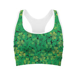 Green Shamrock Leaf Pattern Print Women's Sports Bra