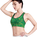Green Shamrock Leaf Pattern Print Women's Sports Bra
