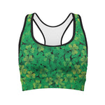 Green Shamrock Leaf Pattern Print Women's Sports Bra
