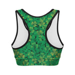 Green Shamrock Leaf Pattern Print Women's Sports Bra