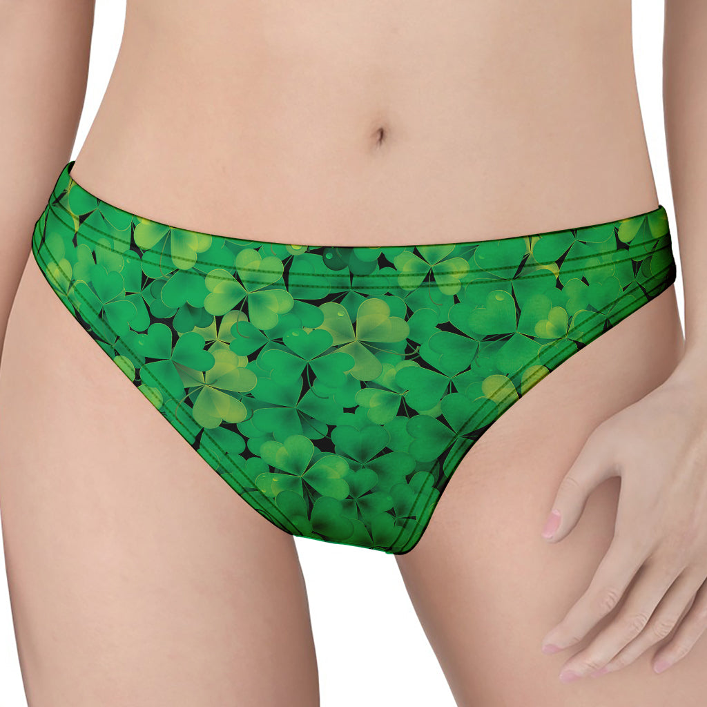 Green Shamrock Leaf Pattern Print Women's Thong