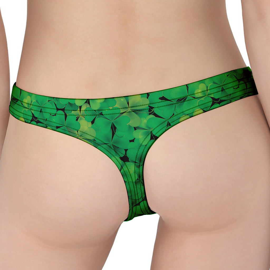 Green Shamrock Leaf Pattern Print Women's Thong