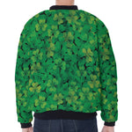 Green Shamrock Leaf Pattern Print Zip Sleeve Bomber Jacket