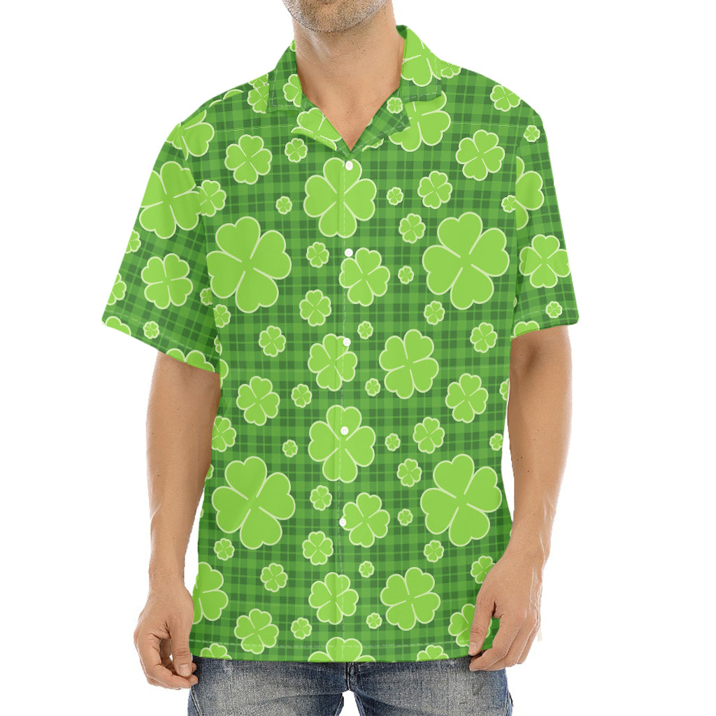 Green Shamrock Plaid Pattern Print Aloha Shirt