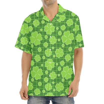Green Shamrock Plaid Pattern Print Aloha Shirt